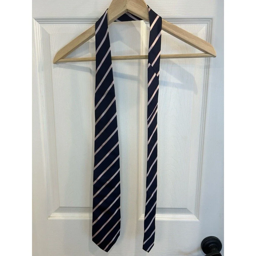 Babei Mens Tie Navy Pink Stripe 100% Silk Necktie Modern Business Formalwear
